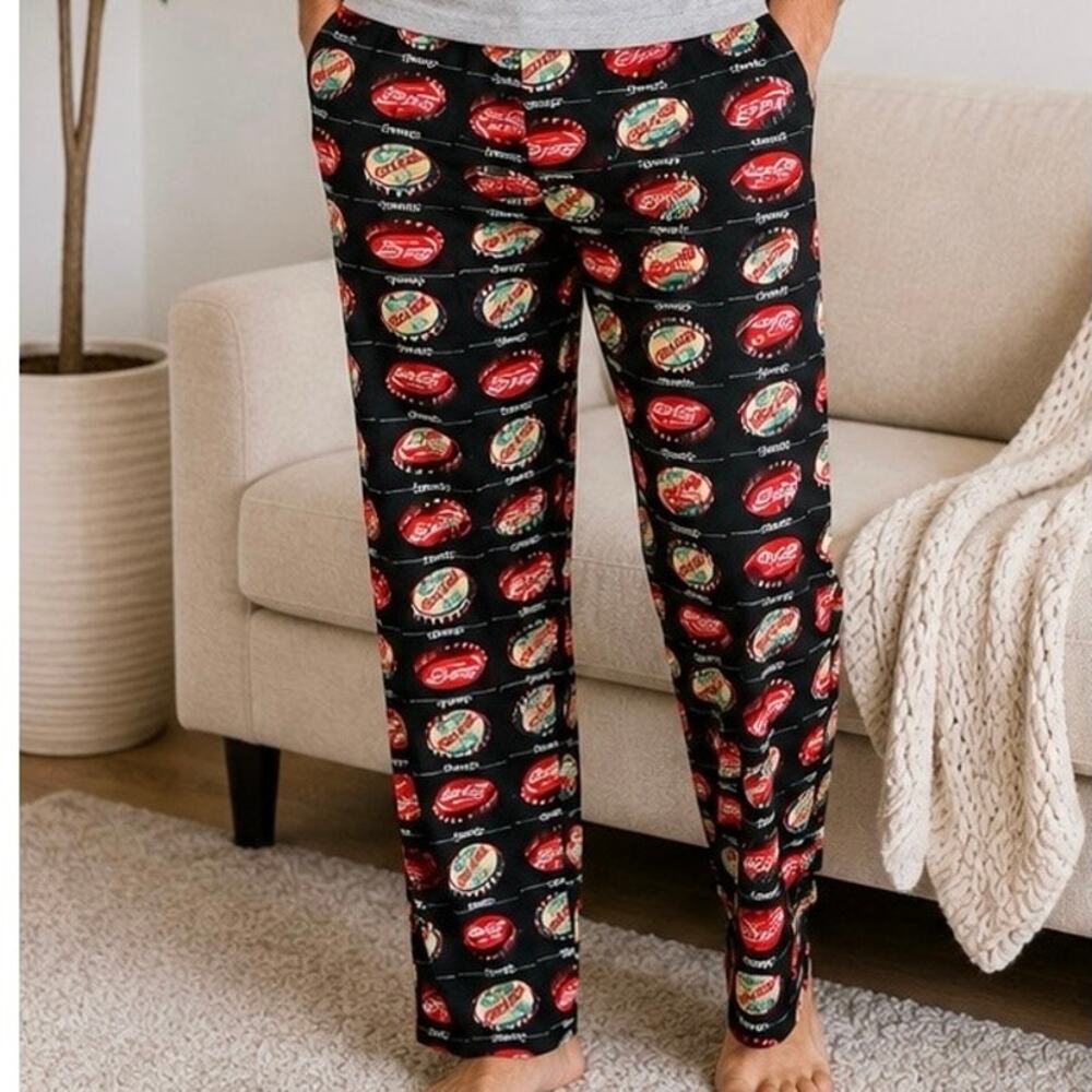 Coca Cola Pajama Pants Mens XXL 44-46 Lounge Pants Bottle Cap Print Cotton
